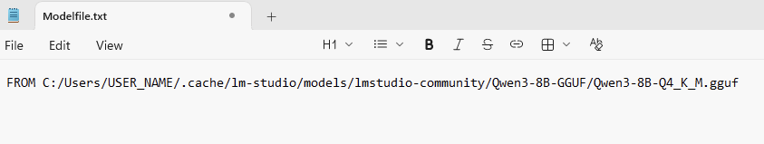 Ollama Modelfile pointing to an LM Studio GGUF model
