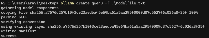 Ollama create command importing an LM Studio model