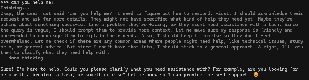 Chatting with the imported Qwen3 model in Ollama terminal