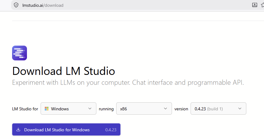 LM Studio app home screen