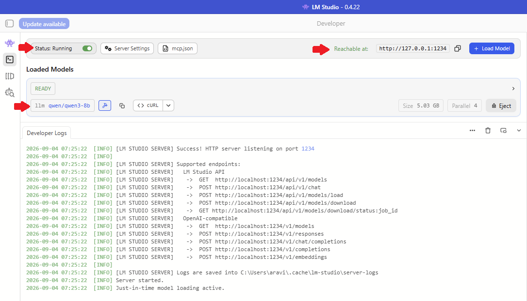 LM Studio local server running
