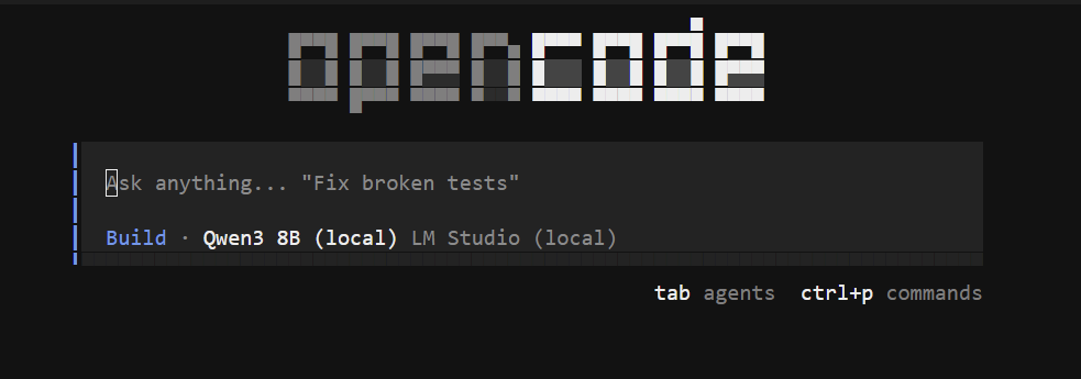 Selecting the local model in opencode