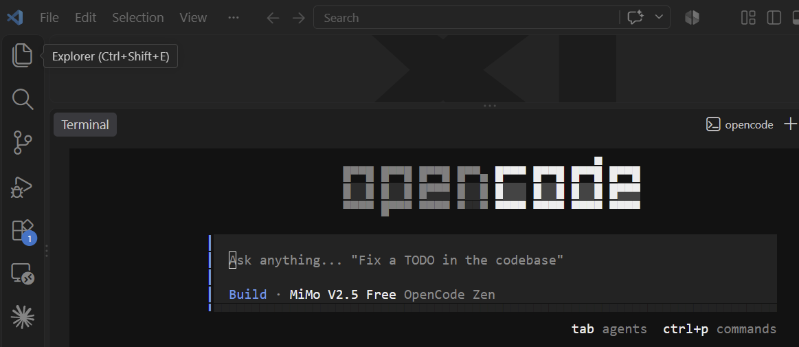 opencode running in the VS Code terminal